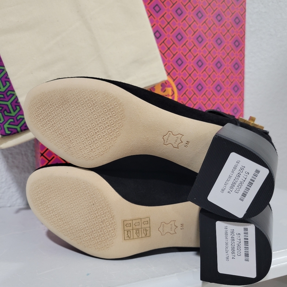 TORY BURCH Womens Black Logo Kira Round Toe Block Heel Leather Booties 5 NWT - Picture 5 of 10